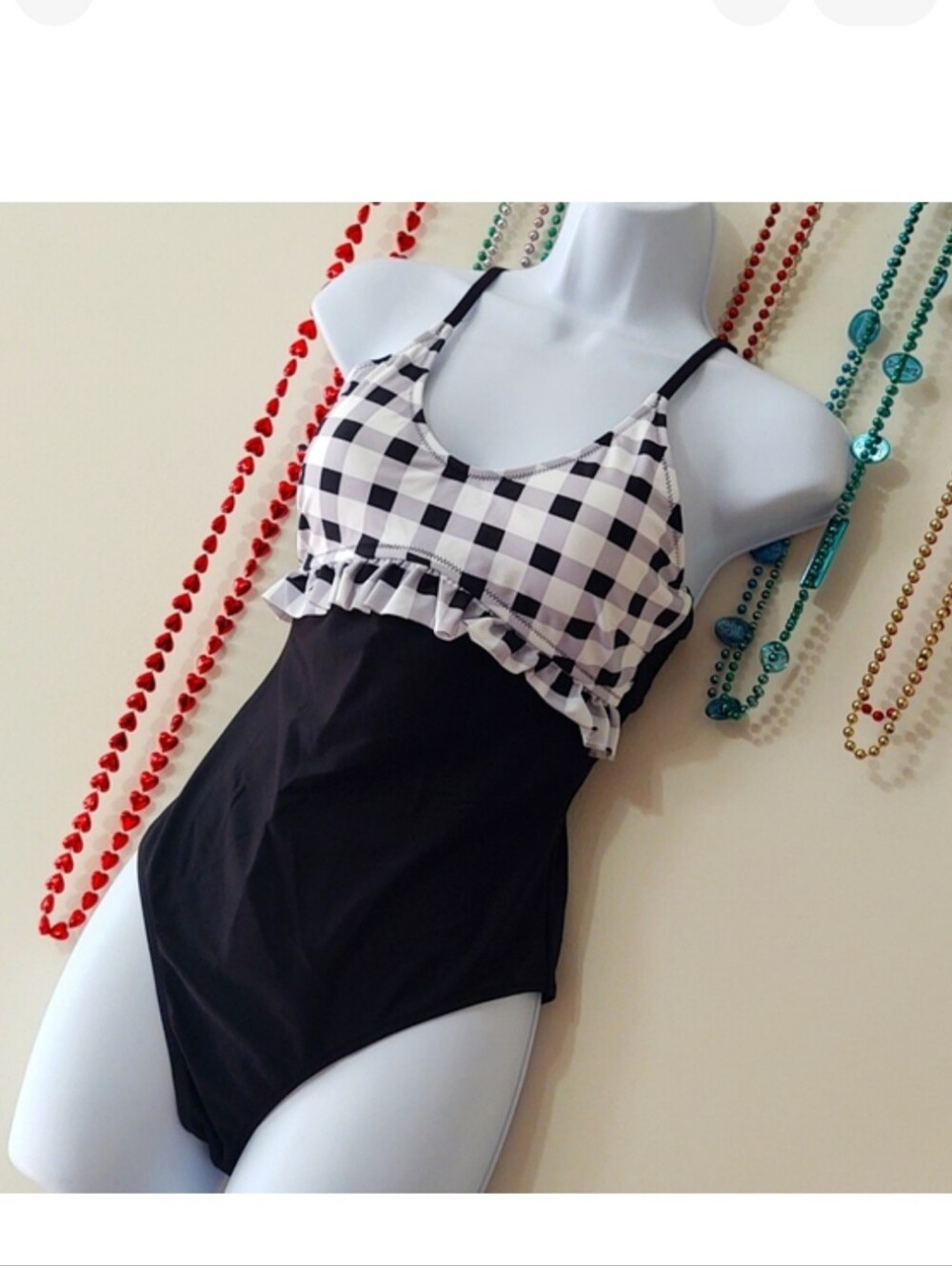 Cupshe Checkered Top One Piece Swimsuit Black & White Med NWT